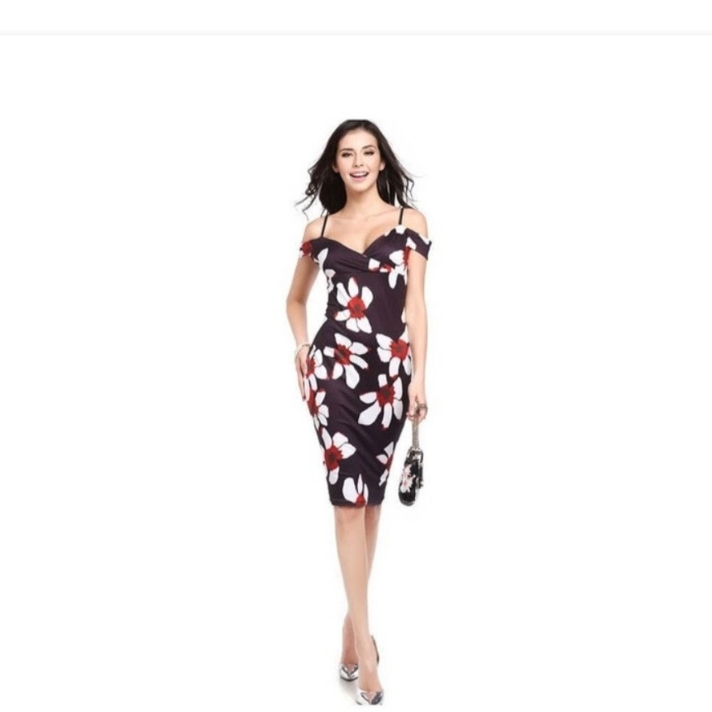 ELEGANT FLORAL OFF SHOULDER PENCIL DRESS